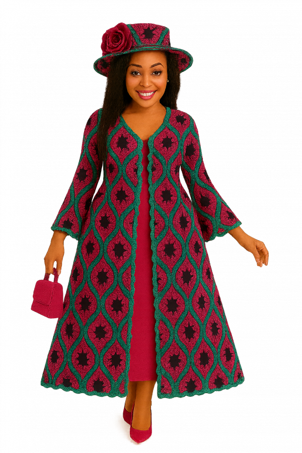 Regal Lace Coatdress with Matching Hat and Accessories