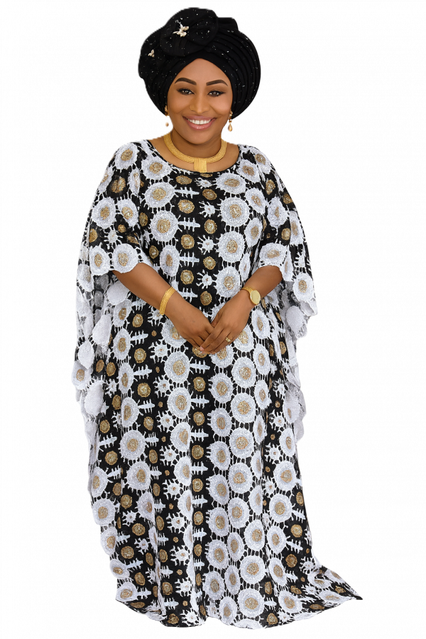 Elegant Lace Kaftan with Gold Accents
