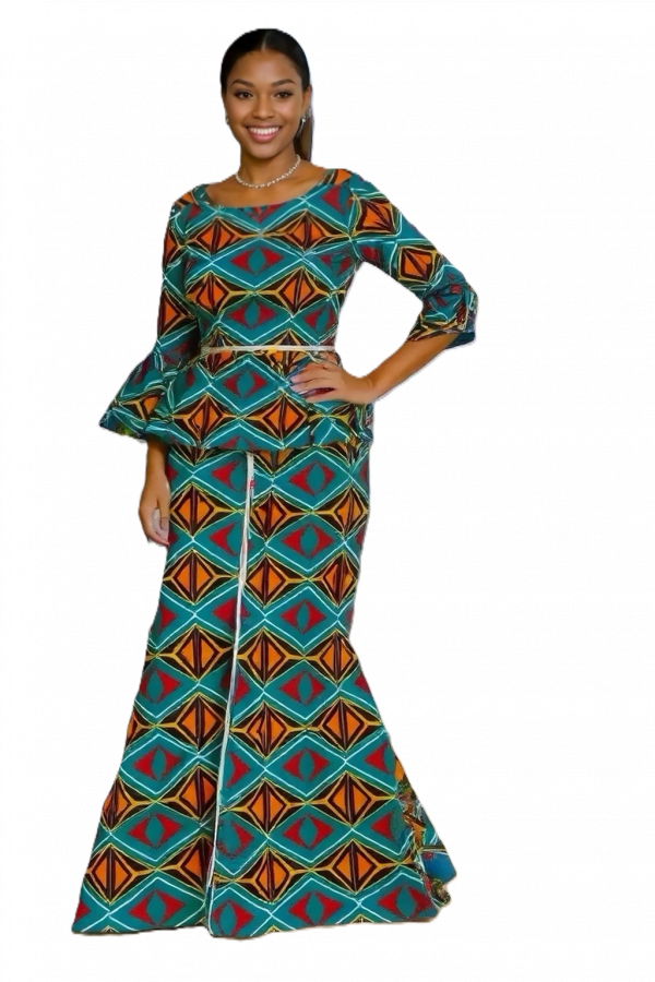 African-inspired peplum gown: Size  XXL | Rental Price $22.5