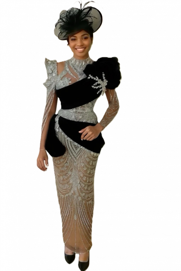 Black Velvet & Crystal Illusion Gown