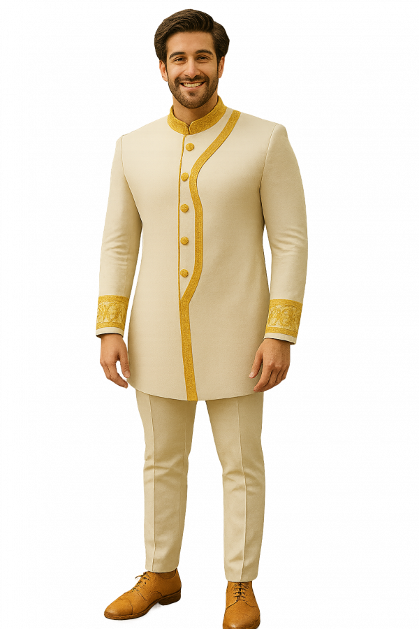 Regal Ivory Sherwani with Gold Trim
