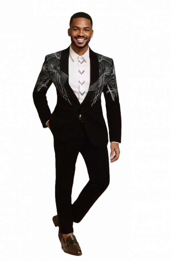 Black Crystal Embroidered Tuxedo Set